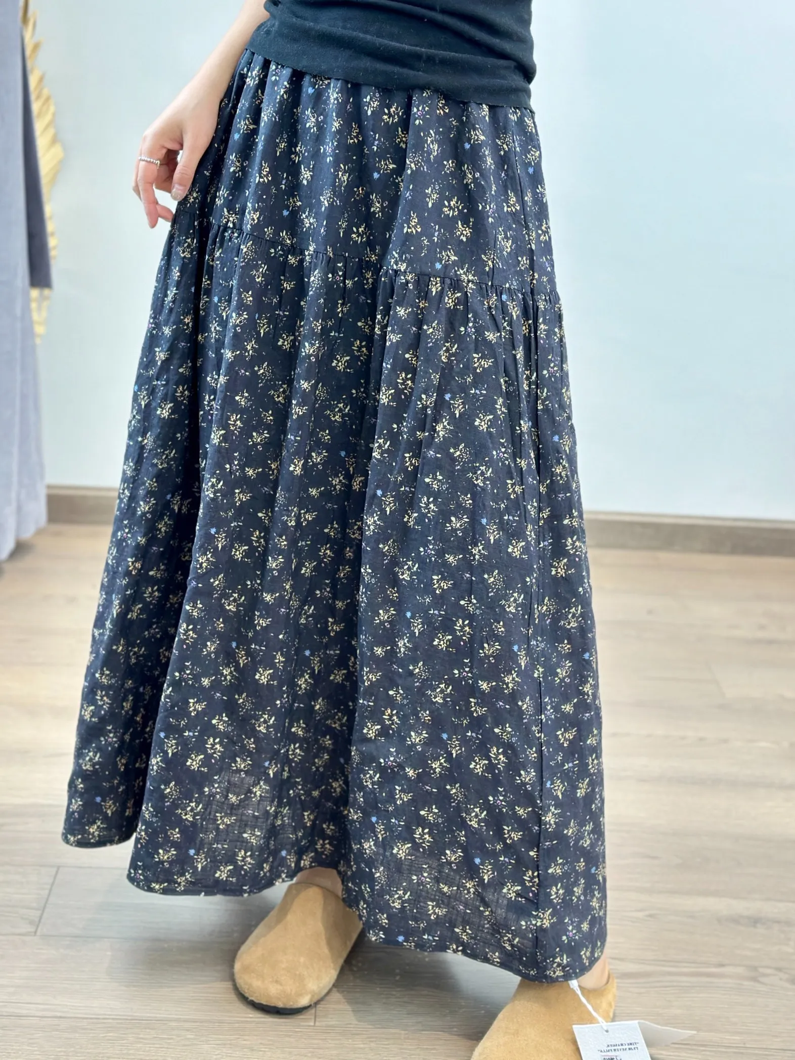 

Ретро японская художественная льняная юбка с цветочным принтом женская летняя утягивающая хлопково-льняная юбка-зонтик трапециевидной формы для поездок на работу Sle