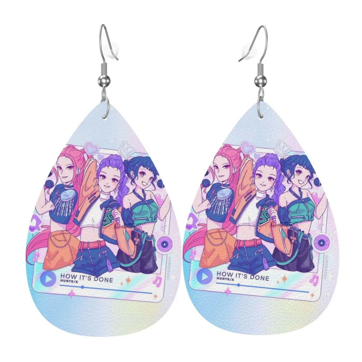 

Custom K-KPop D-Demon H-Hunters Poster Leather Teardrop Earrings for Women Leather Earrings Lightweight for Parties Holidays