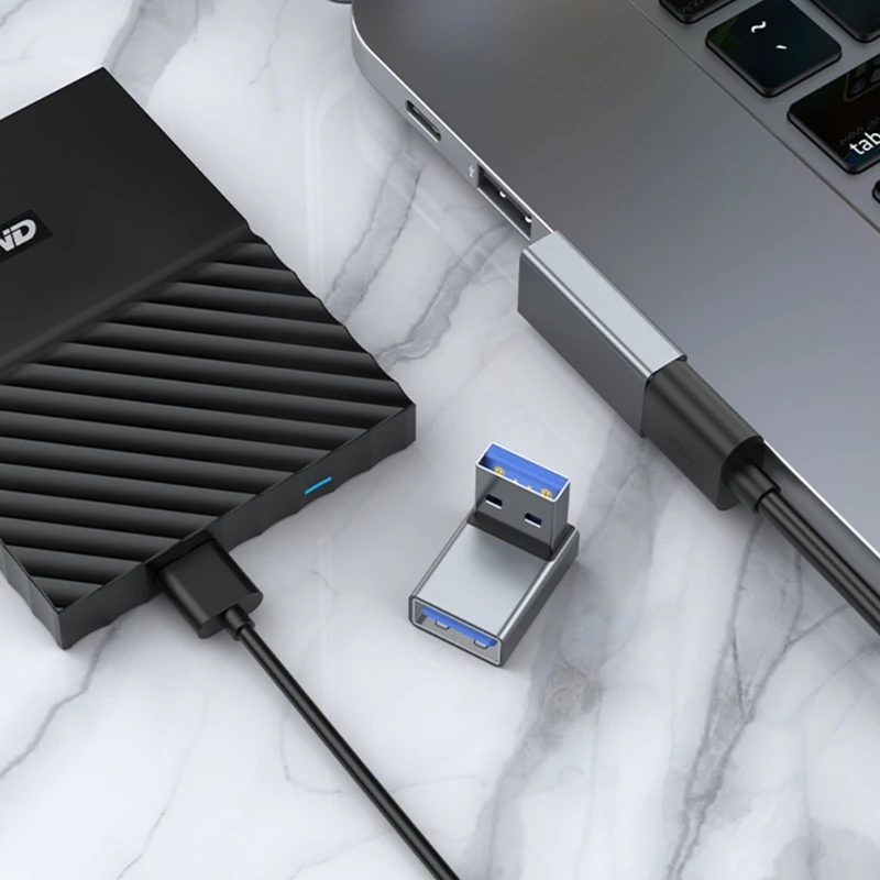 노트북 PC용 USB 충전기 변환기, 90 도 왼쪽 위 아래 각도 USB 3.0 A 수-암 익스텐션 커넥터 어댑터