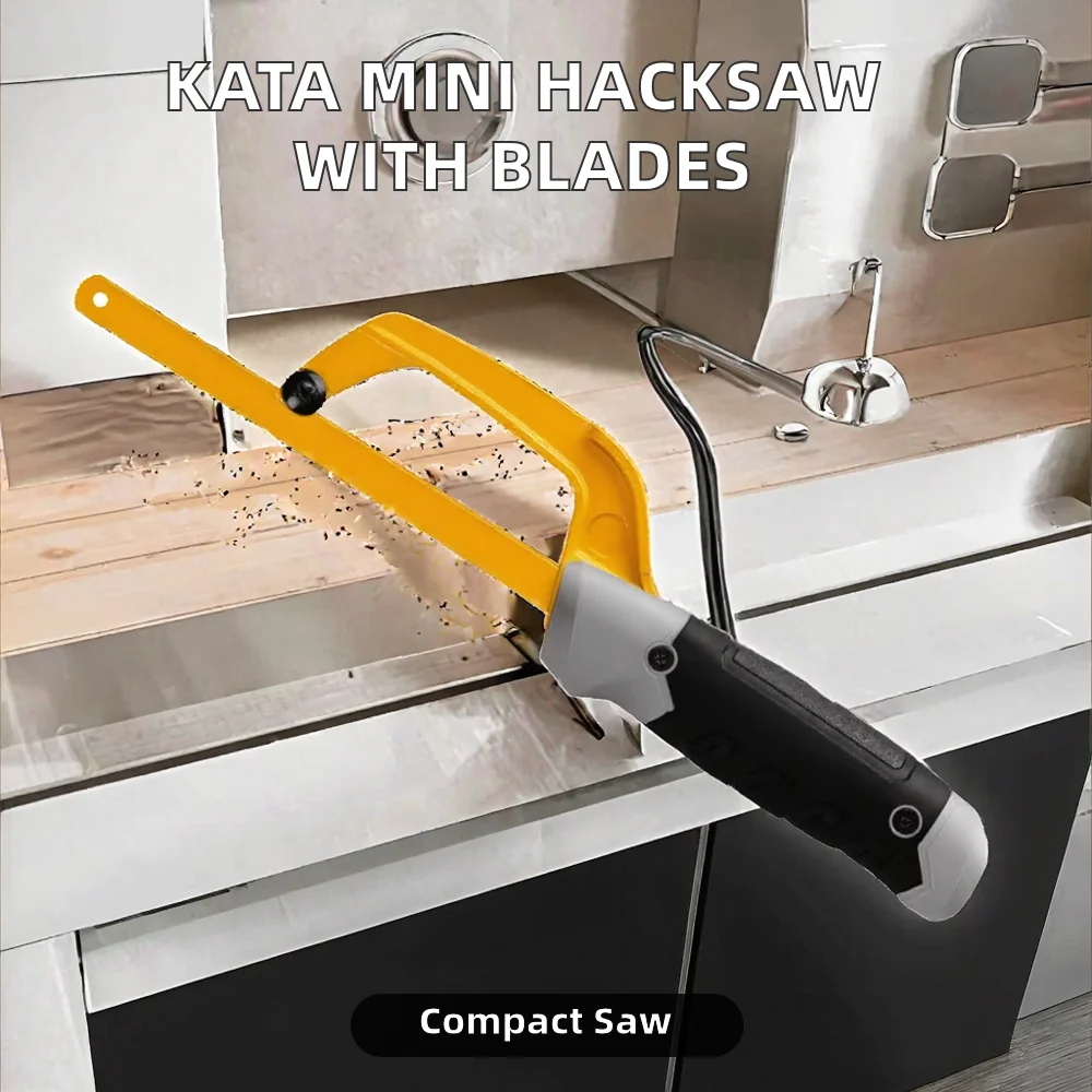 Mini Hacksaw Compact Hand Saw 10-Inch Aluminum Frame 2-Piece Flexible Bi-Metal HSS For Wood PVC Iron Copper Cutting