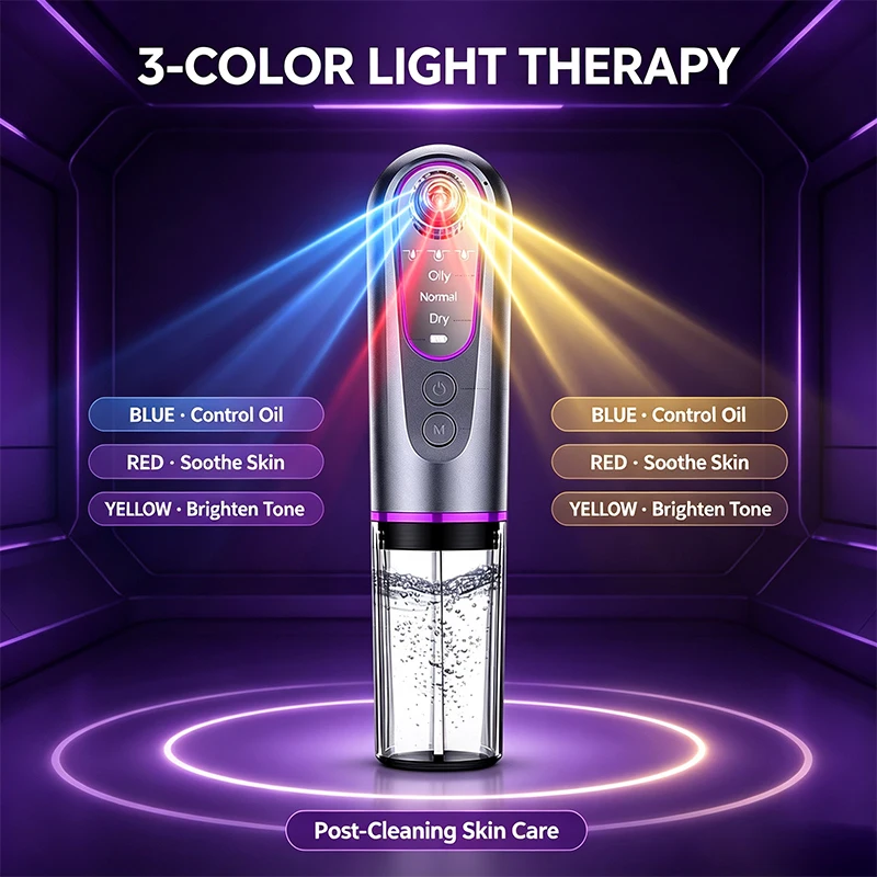 Blackhead Remover Pore Vacuum Small Bubble Facial Cleaner 3 Gear Suction 3 Color Phototherapy Light Oil Water 5 Suction Tips