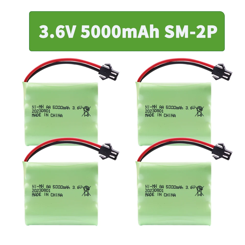 Paquete de batería AA recargable NI-MH de 3,6 V y 5000mah, enchufe SM para Control remoto, juguete, coche, herramientas de barco, modelo, accesorios, batería AA de 3,6 V