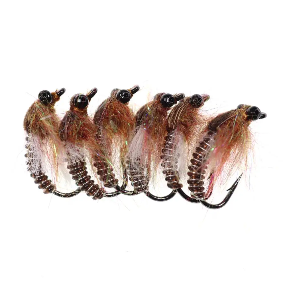 Wifreo 6PCS/Lot Fly Fishing Dragonfly Nymphs Brown on Number #8 Dry Fly Hook Trout Bass Panfish Fishing Lure Flies