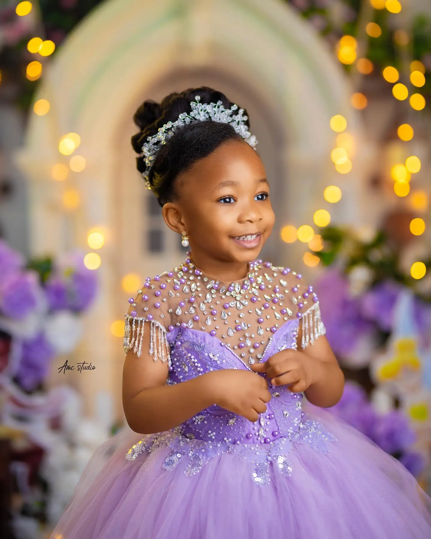 Lavender Beading Girls Birthday Party Dresses Customized Crystal Flower Girl Dresses for Wedding Baby Ball Gowns for Photo Shoot