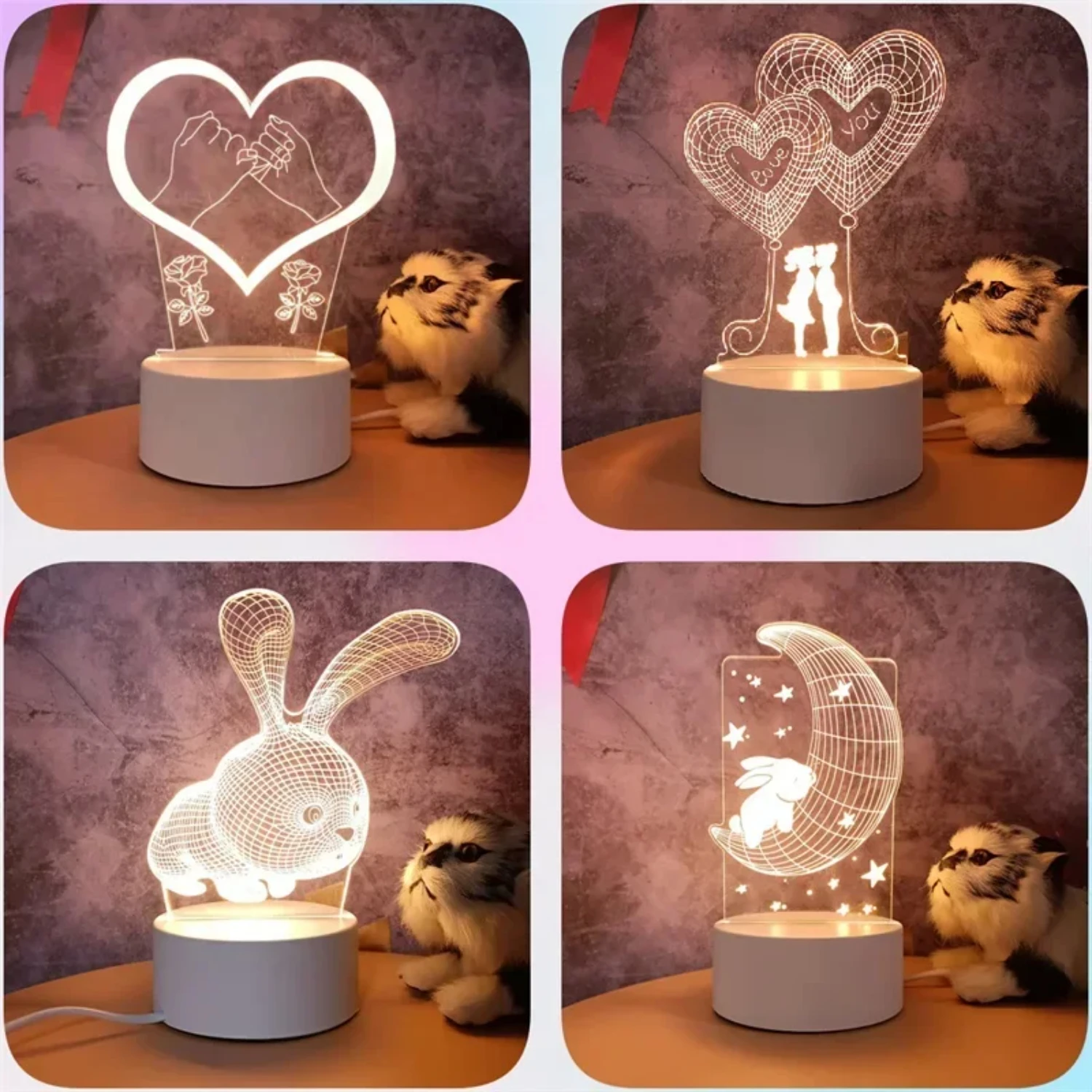 Heart Love Acrylic 3D Night Light USB DIY  Bedroom Night Lamp  Valentine's Day Decor Christmas Wedding Cute Gifts 2023