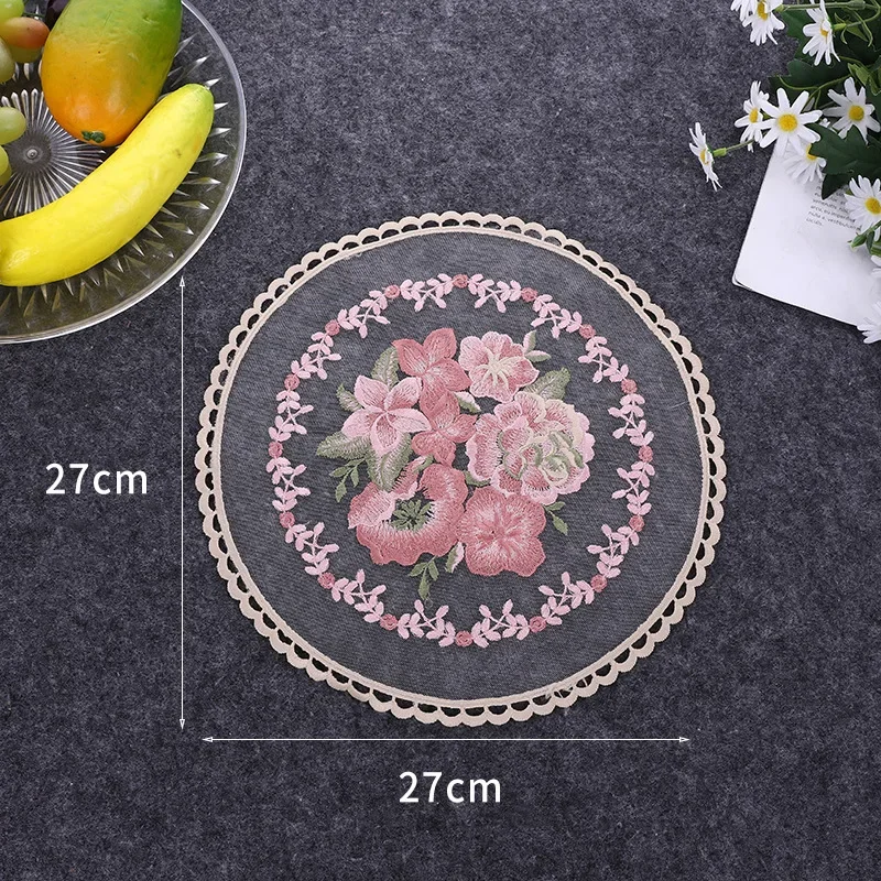 12 pieces Lace Placemat Napkin Retro Round Net Embroidery Flower Home Textile Tablecloth Table Runner Handkerchief