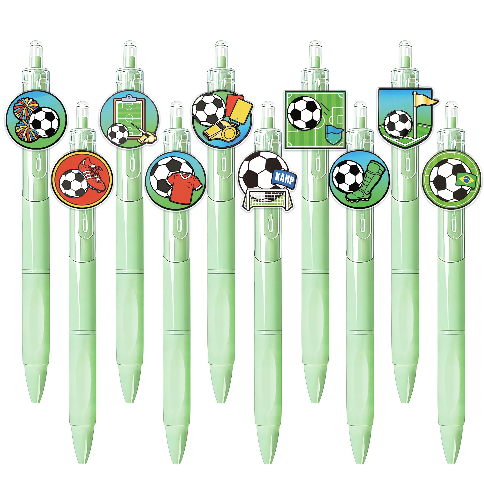

10pcs football themed ballpoint pen, green pen holder, ball series, press creative pen, school season student writing gift pen