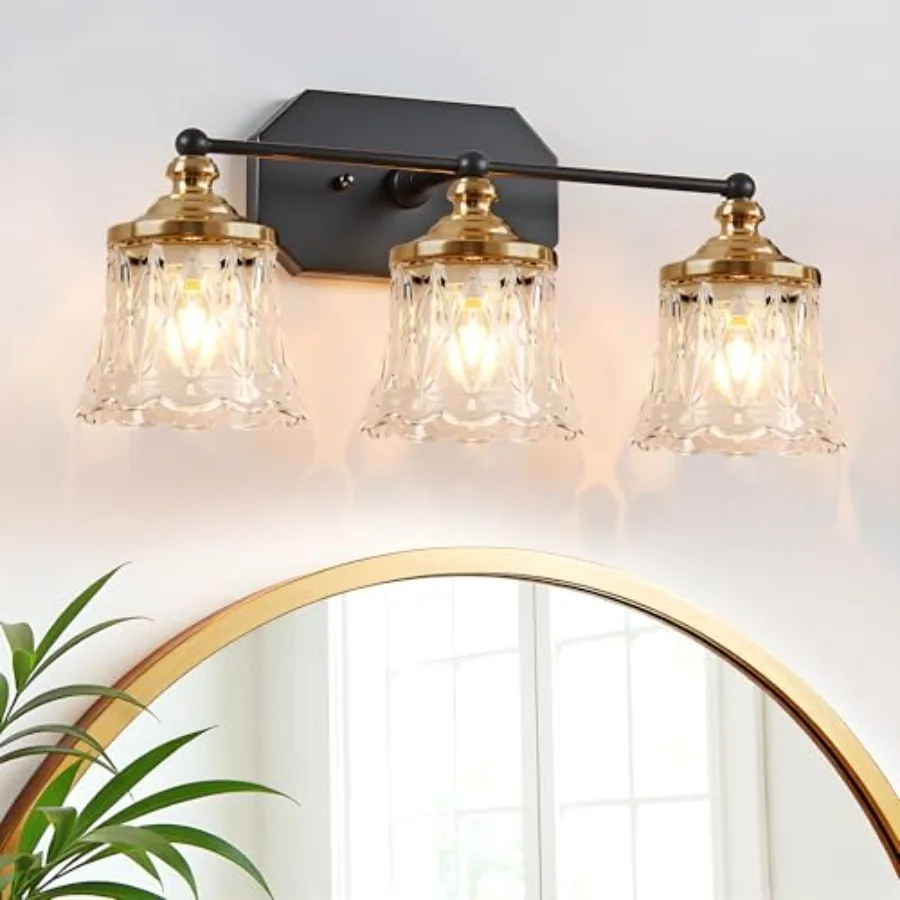 

Vintage Bathroom Vanity Light Fixtures Black and Gold 3-Light Vanity Light Antique Bathroom Lighting Fixtures Over Mirror with