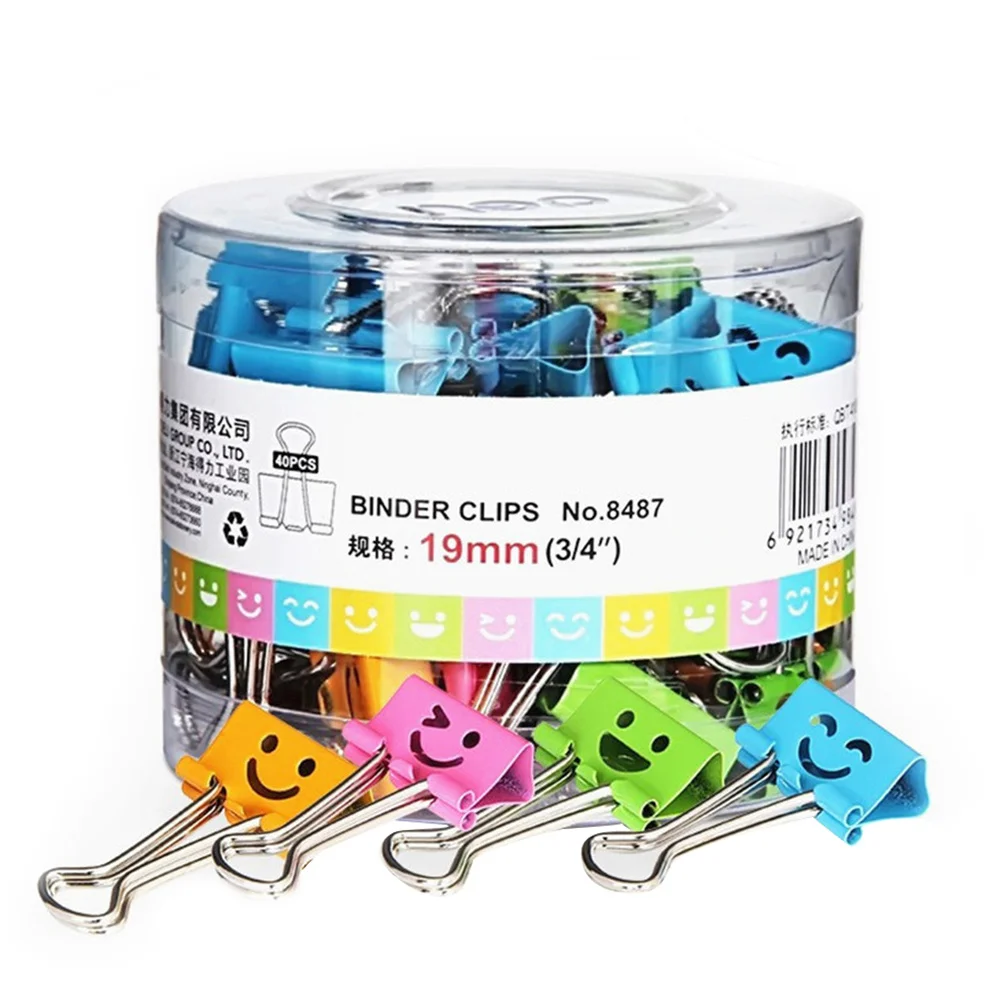 80pcs Cute Smile Face Paper Binder Clips File Clamps for Office School Stationery Document Management Supplies
