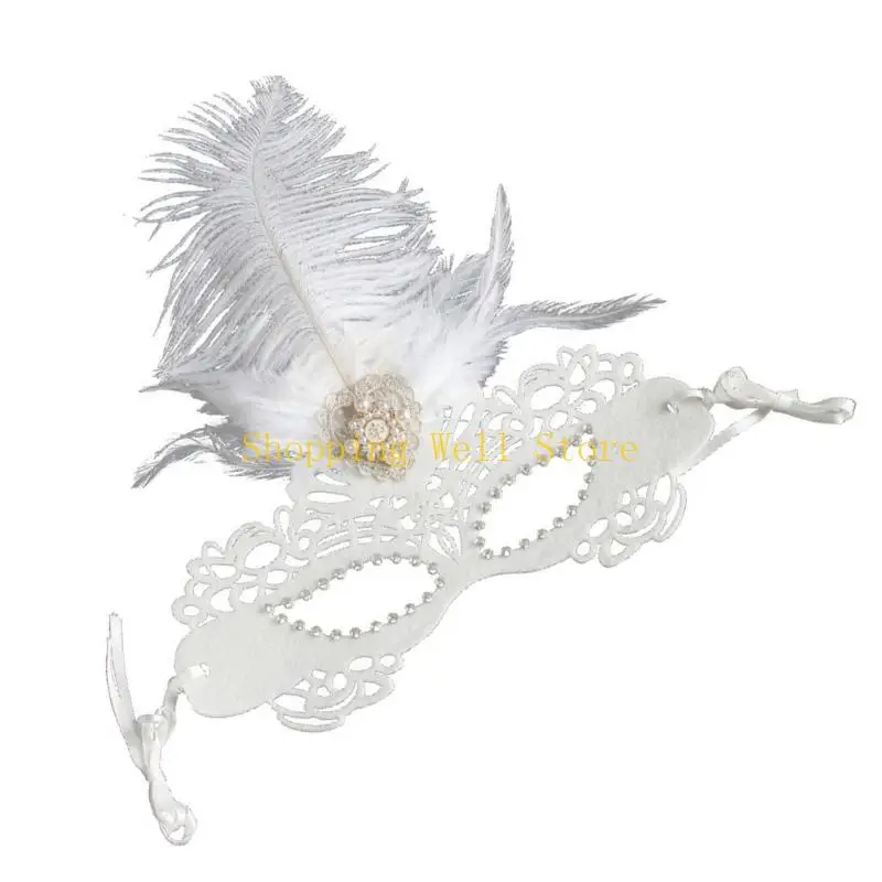 

KX4B Feathered Rhinestones Mask Crystal Elastic Bands Party Masquerades Accessory