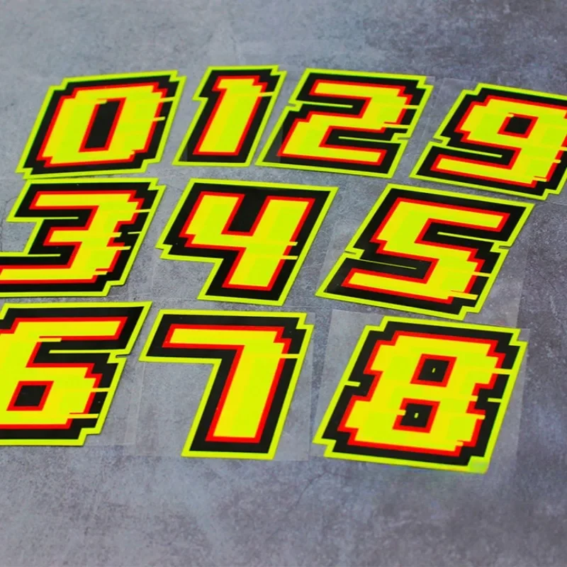 

0123456789 желтые цифры наклейки на мотоцикл наклейки с цифрами водонепроницаемый мотоциклетный шлем топливный бак обтекатель украшение