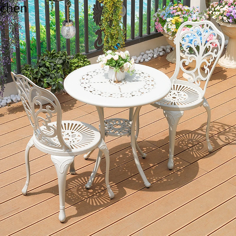 

QZT Balcony Small Table and Chair Three-Piece Set Cast Aluminum Courtyard Garden Tea Table Outdoor Table and Chair