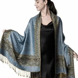 Tassel Blanket Design Thick Pashmina New Winter Warm Shawl Wrap Cashmere Scarf Women Neckerchief Poncho Stoles 2024