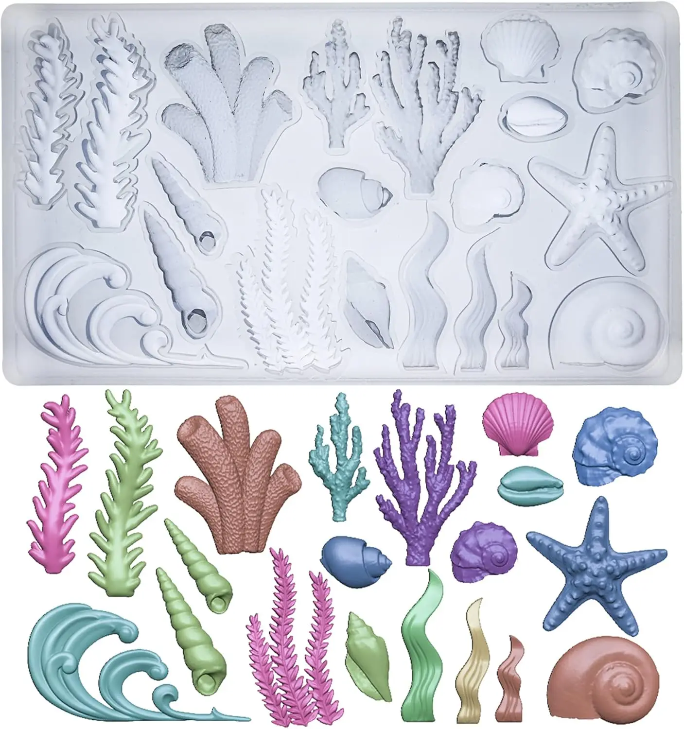 

Starfish Seahorse Seaweed Silicone Mold Mermaid Tail Conch Chocolate Mould Sea Creature Mold for Polyclay Air Dry Clay Plaster