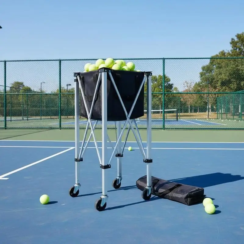

Collapsible Tennis Ball Retriever 34x15x15in For Training Sessions Matches Coaching Removable Basket Rolling Wheels Aluminum Alloy Frame Portable Storage Bag