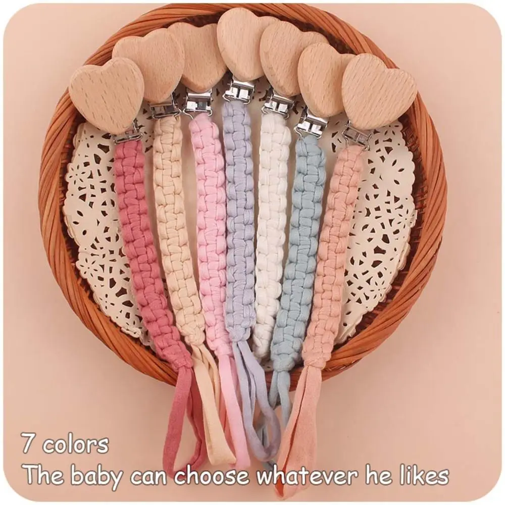 Nipple Holder Clips Wood Heart Shape Children Baby Teether Straps Dummy Clips Pacifier Holder Clips Baby Pacifier Chain