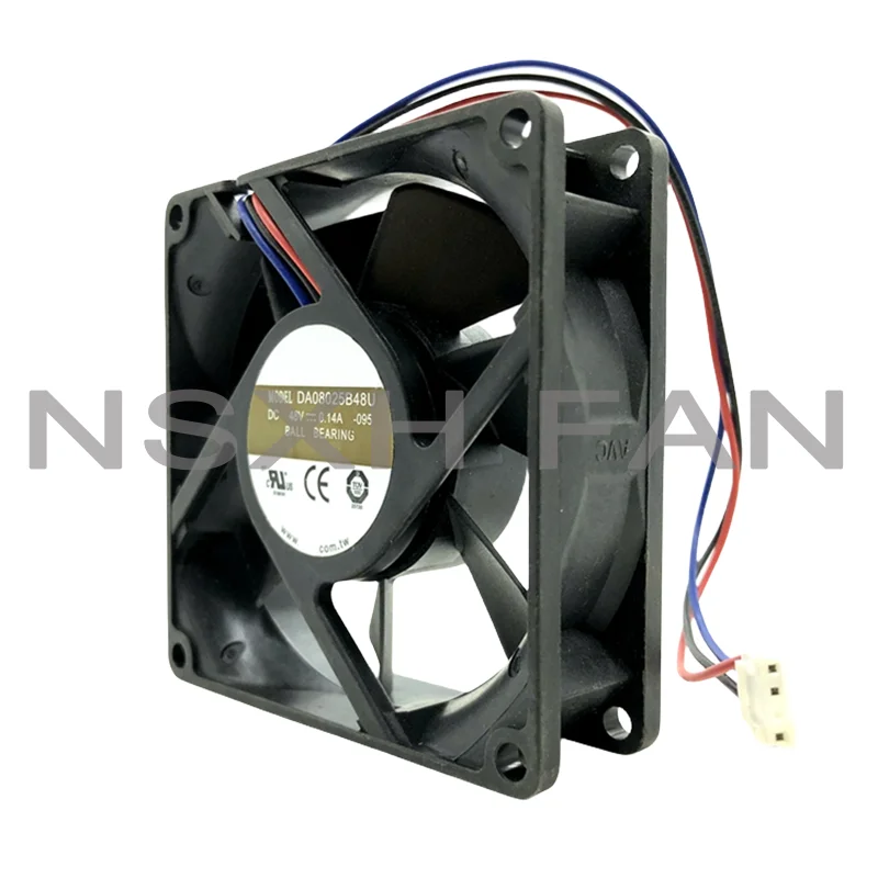 Ventilador de refrigeração do servidor de 3 fios, DA08025B48U, 095, 48V, 0.14A, 80x80x25mm