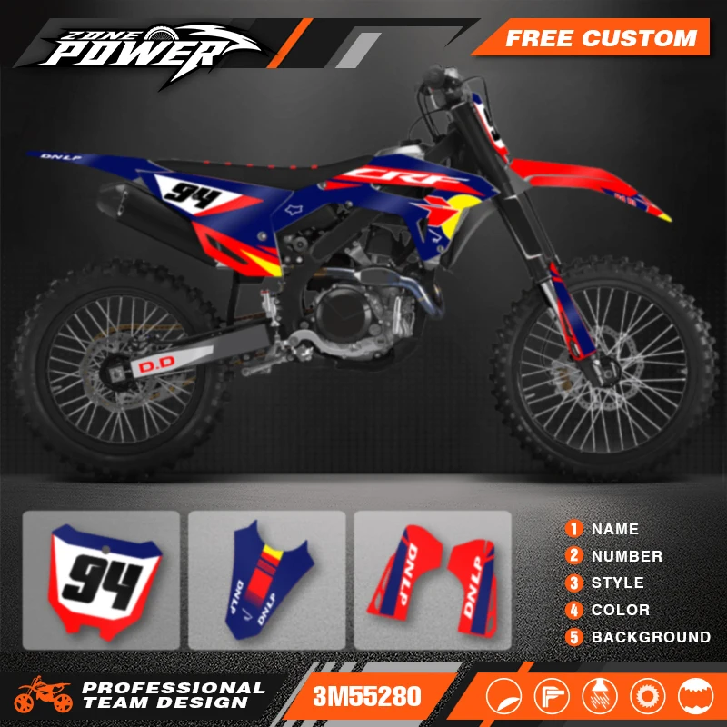 Powerzone Motorcycle Graphic Decal Stickers Kits For Honda CRF450R 2021-2023 CRF250 CRF250R 2022-2024 Number Name Customize 18