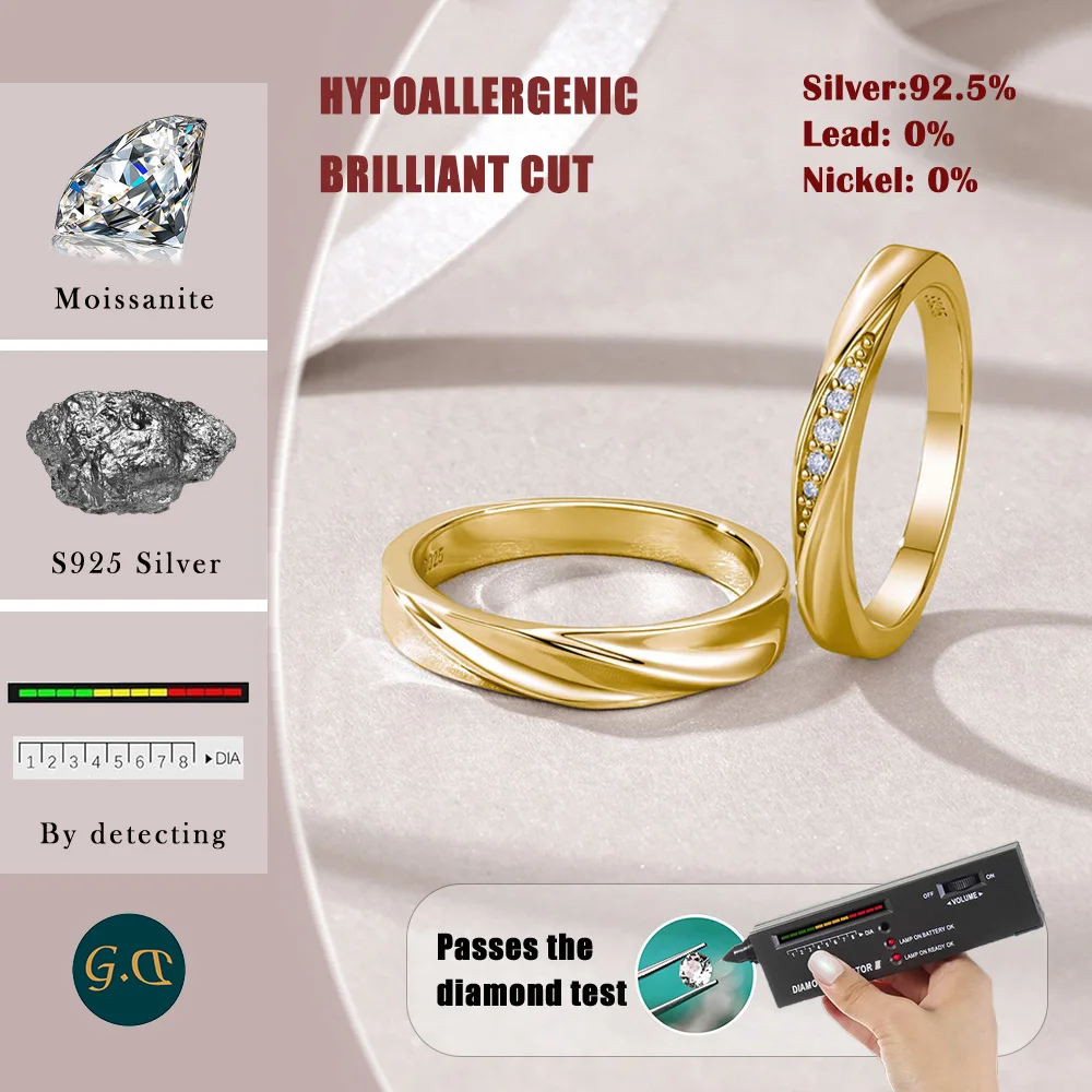 Couple Moissanite Rings 2pcs 925 Sterling Silver 18K Gold Plated Wedding Anniversary Comes with GRA Certificate - Image 4