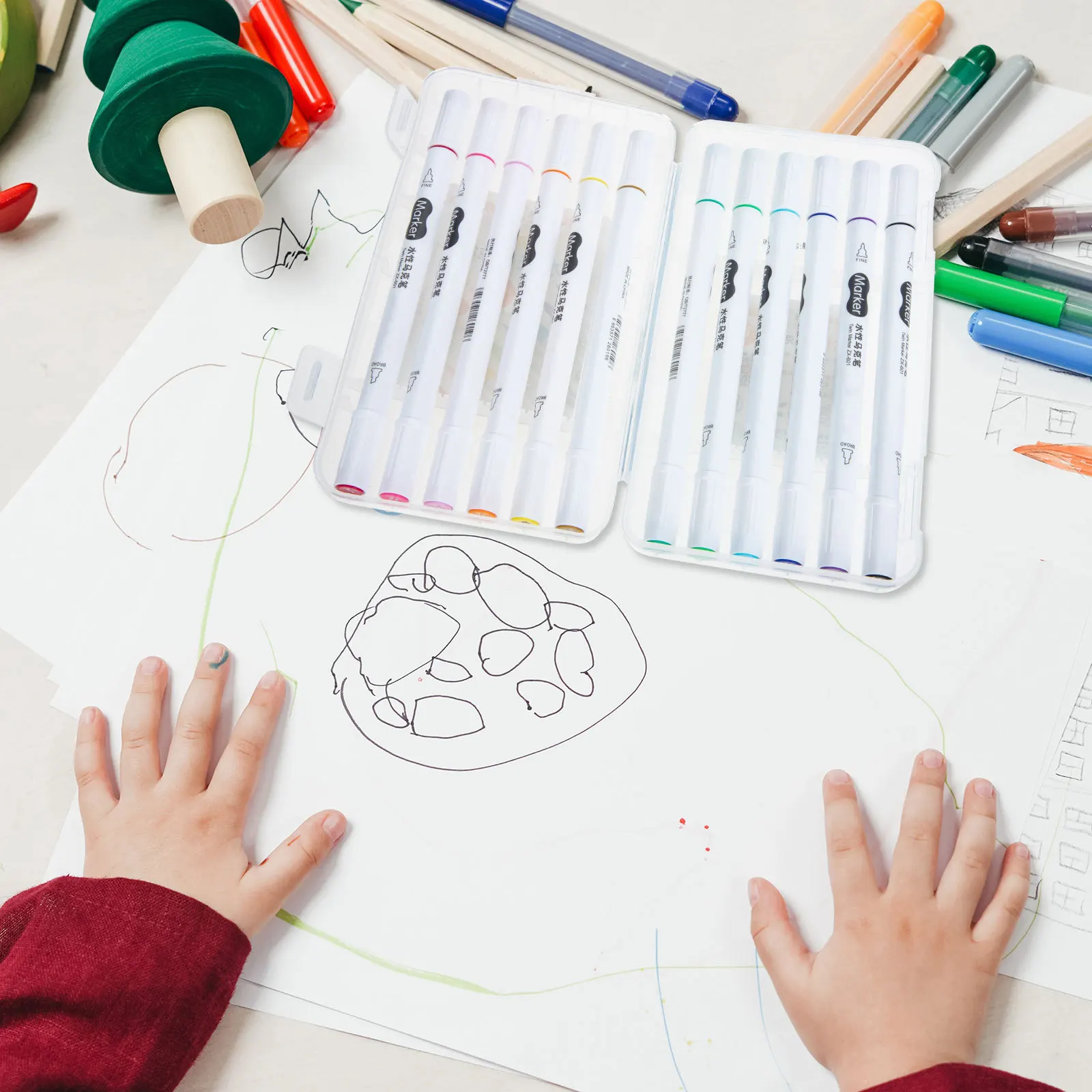 مجموعة واحدة من أقلام طلاء الأكريليك ذات الأطراف المزدوجة، مجموعة أقلام فنية محمولة براعة ممتازة لرسم المشاريع المدرسية