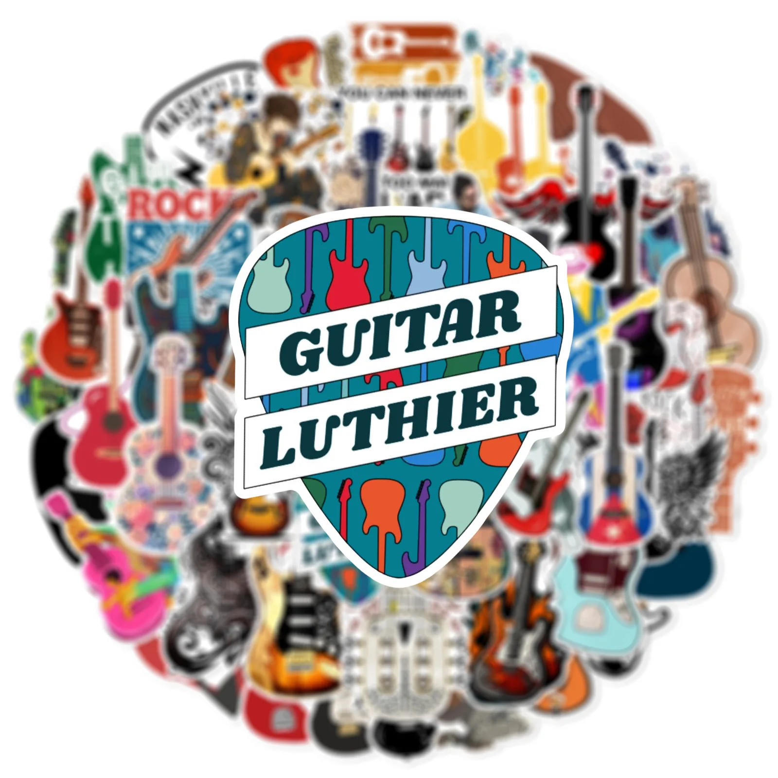 50pcs Vintage Aesthetic Guitar Instrument Stickers For Guitar Suitcase Laptop Phone DIY Sticker Retro Scrapbooking Supplies