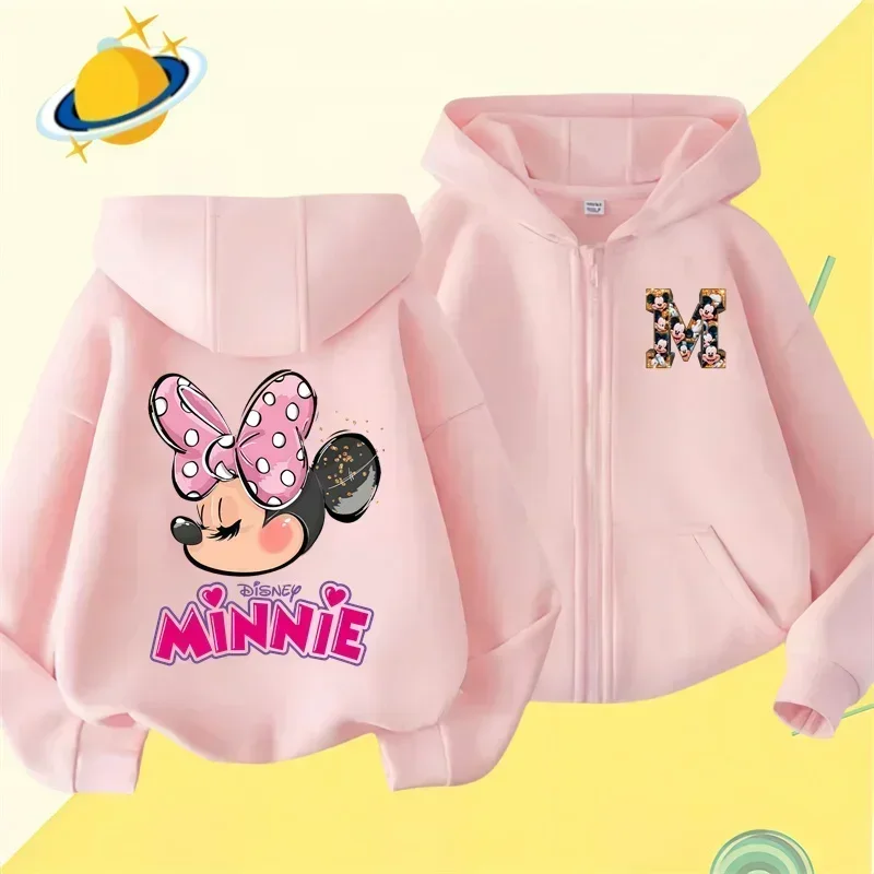 Mickey Mouse Mickey Minnie Kids zipper hoodie Cartoon Print Disney Fall/Winter Long sleeved sweatshirt Casual boys Girls Kawaii