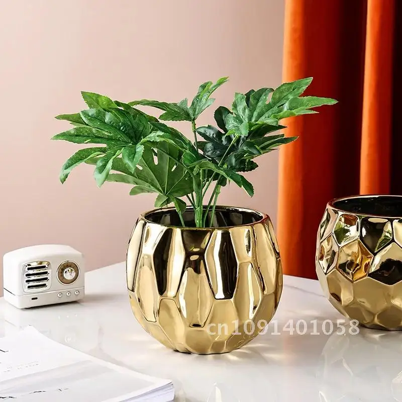 Nordic Style Geometric Shape Ceramic Material Flower Pot Office Flower Arrangement Decoration Balcony Coffee Table Flower Pot