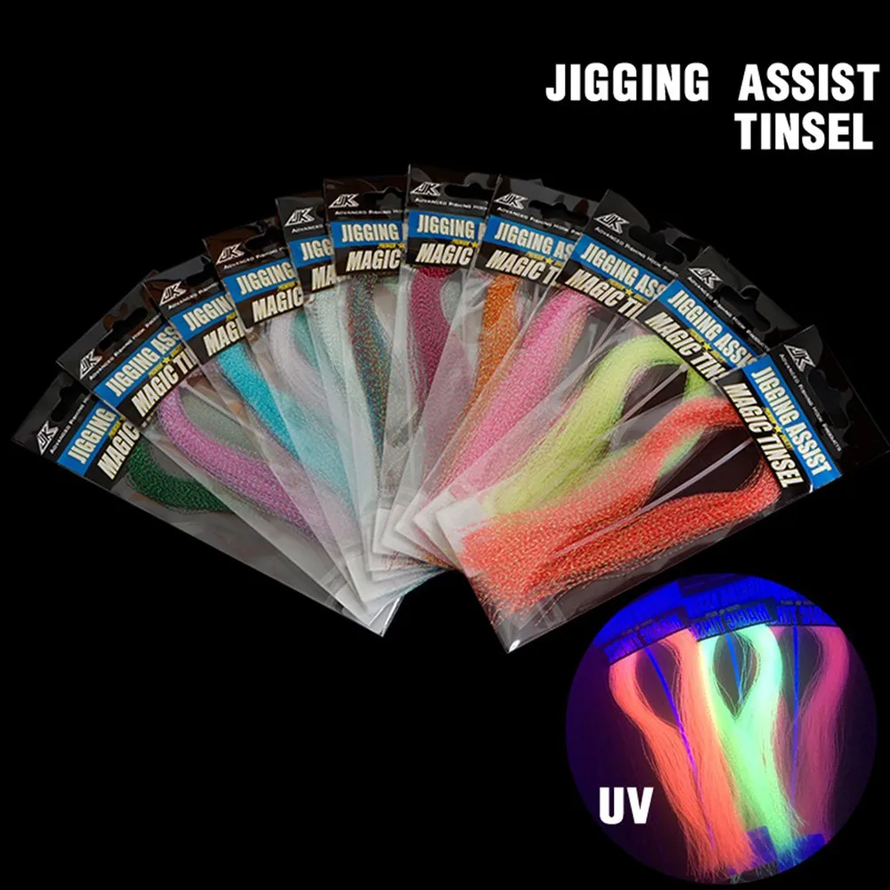 Oropel holográfico UV de Material brillante, anzuelo de plantilla retorcida, señuelo de asistencia, Material de fabricación, destello de atado de pesca en el mar, herramientas de pesca