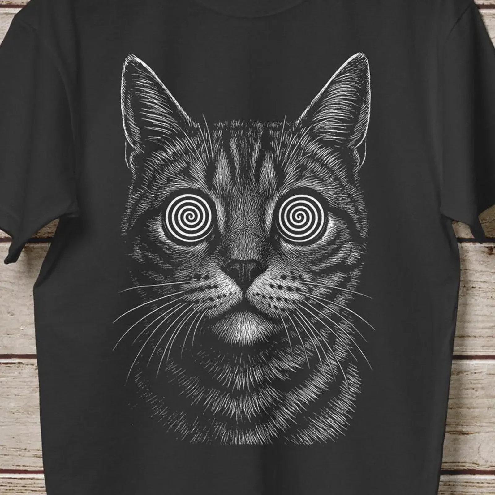 Vintage Psychedelic CaT T Shirt Retro Trippy Hypnotic Eyes Halloween Gothic Horror Dark Art vintage Washed Unisex Comfortable