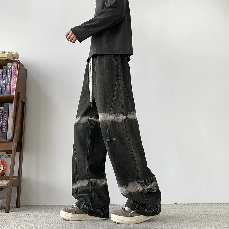 2026 Spring New American Clean Fit Pants Men's Tie Dyeing Straight Tube Loose Cotton Wide Leg Jeans