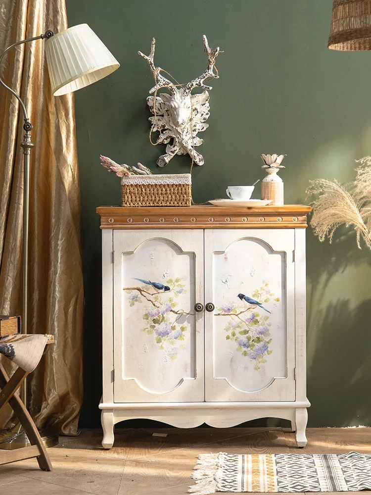 

American sideboard solid wood hand-painted small locker living room household aisle double doors