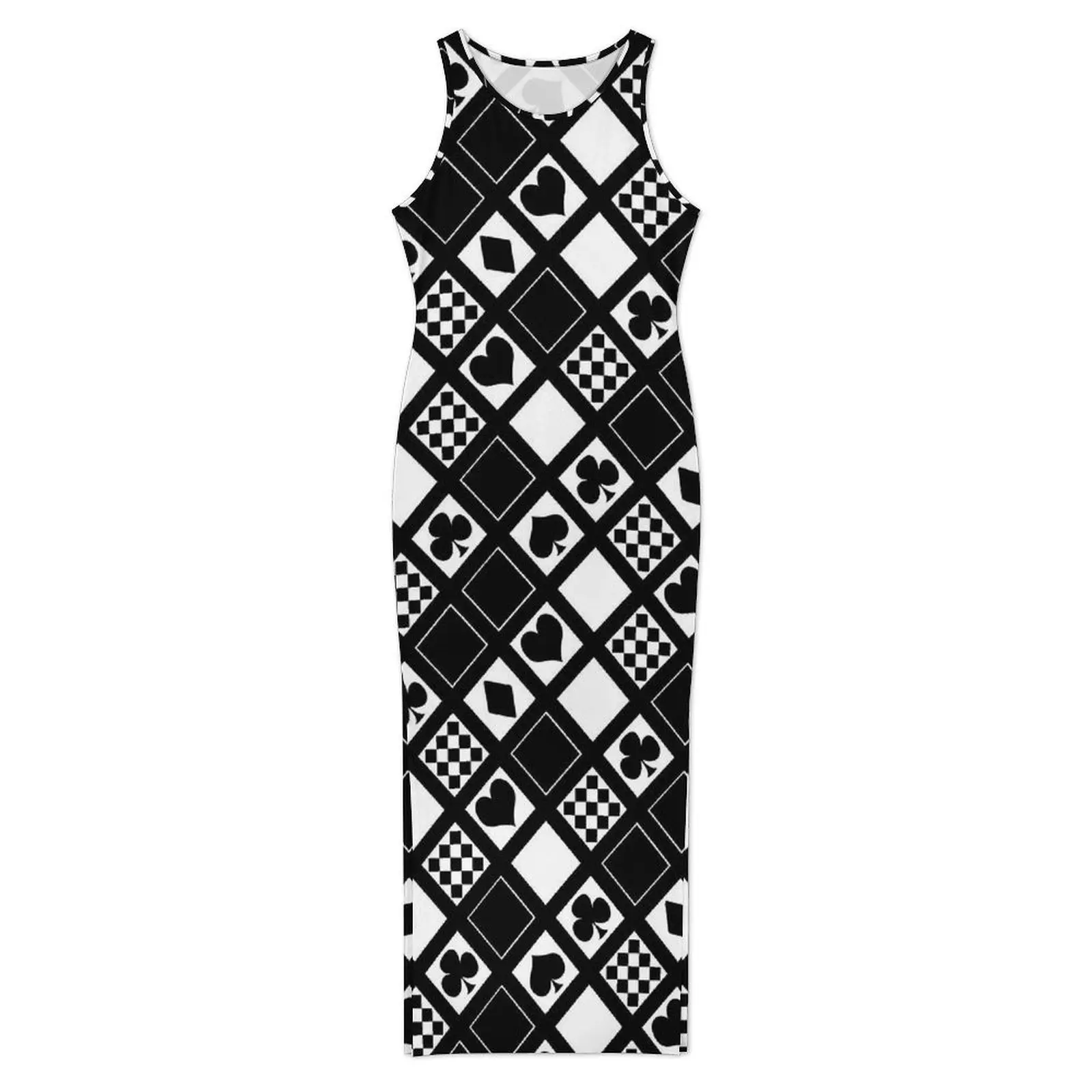 Casino Playing Cards Dress Sleeveless Hearts Crosses Print Y2K Fashion Maxi Dresses Vintage Bodycon Dress Women Design Vestidos