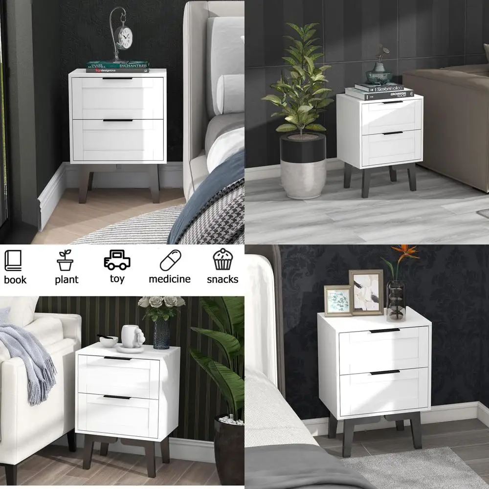

Mid-Century Modern 22 White Wooden Nightstand with Drawer for Bedroom Storage