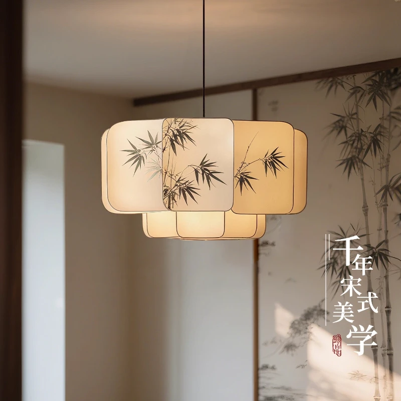 

Chinese Classical Double-layer Fabric Art Decorative Pendant Light LED E27 Zen art hanging lamp Living Room Bedroom Restaurant