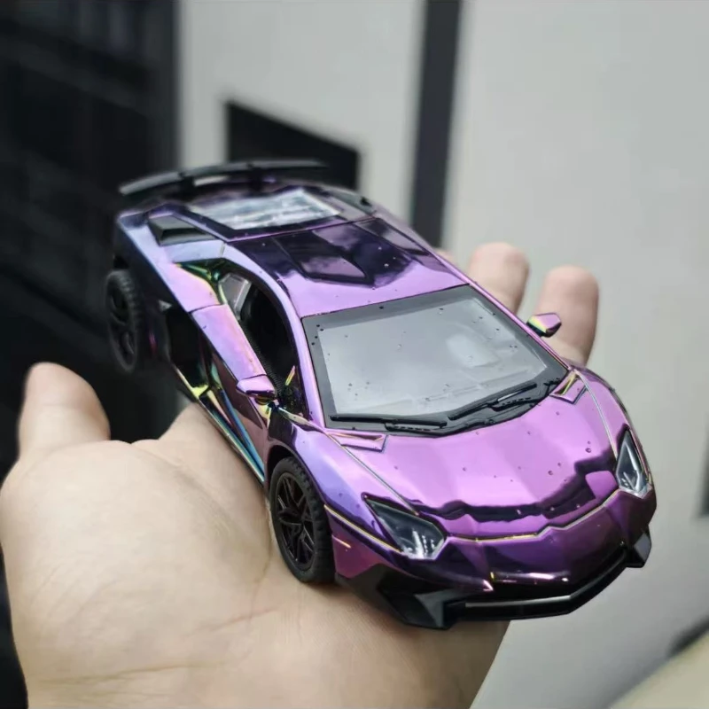 1:32 Lamborghini SVJ LP750 Galvanisiertes Superautomodell mit Soundlicht Kinder Druckguss-Spielzeugfahrzeug Miniatur-Geschenk