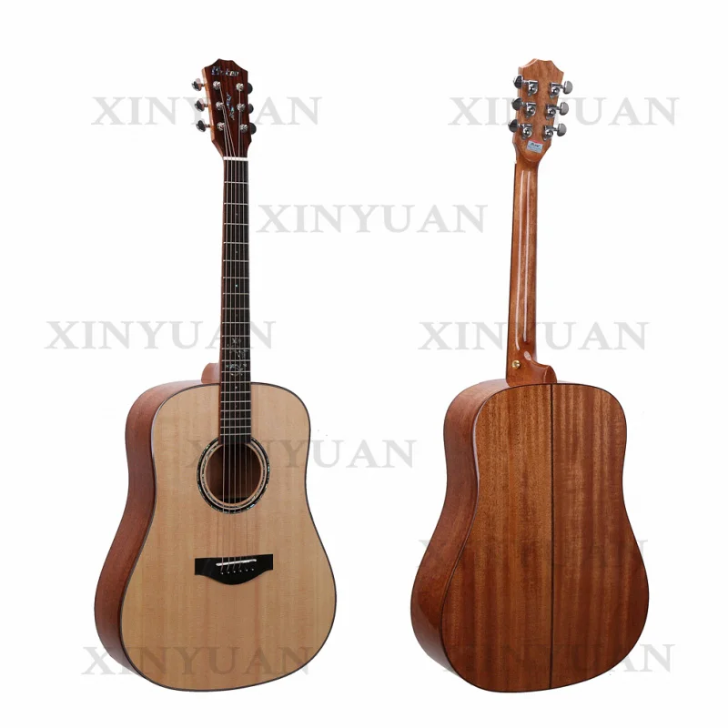 Acoustic Guitar, Handmade 41 Inch High Gloss 6-String All Solid Wood Instrument with Solid Spruce Top and Solid Mahogany Neck