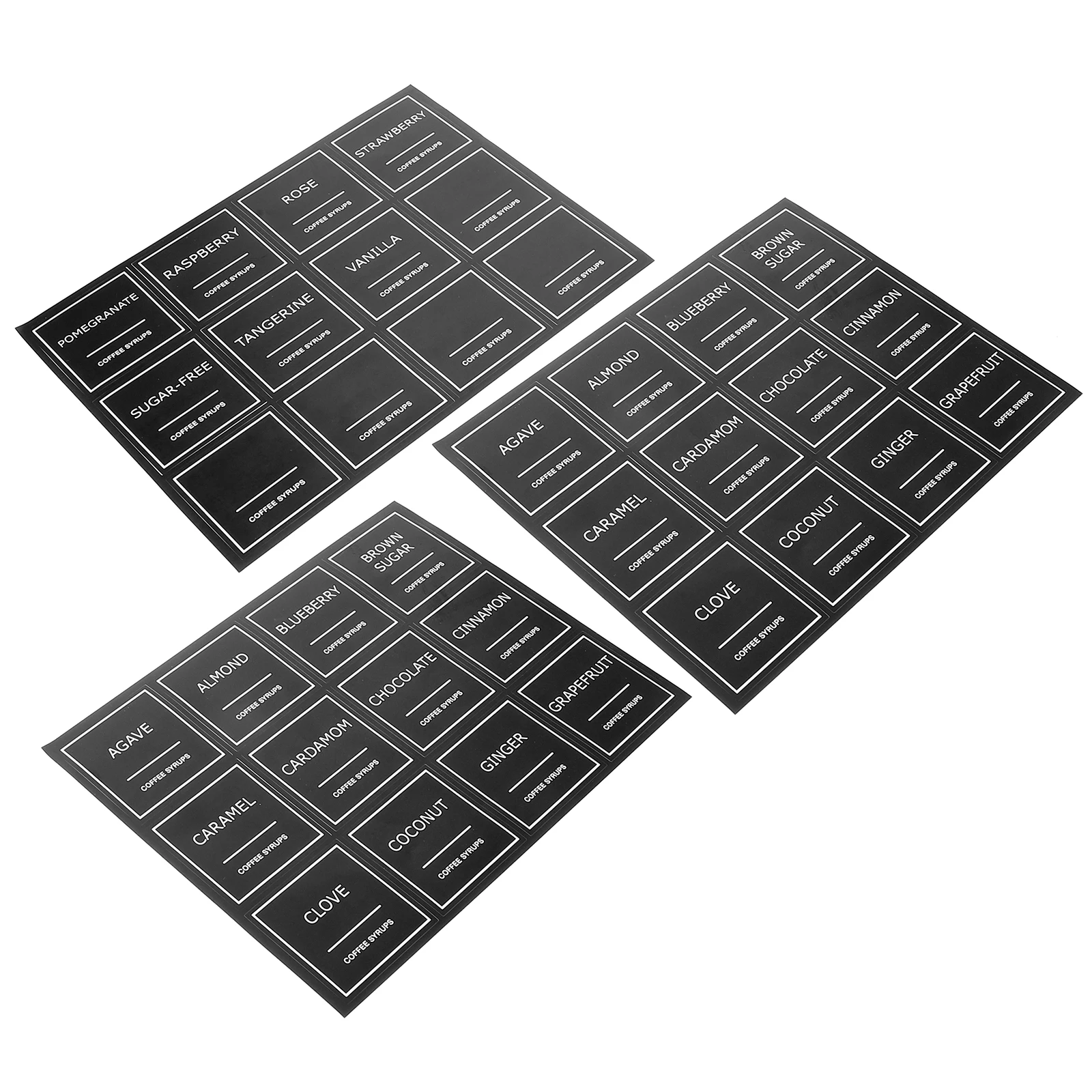 

36 Waterproof Coffee Labels Syrup Stickers 25 Inch Reusable PVC Kitchen Organization Essentials Black Shop Cafe Bar