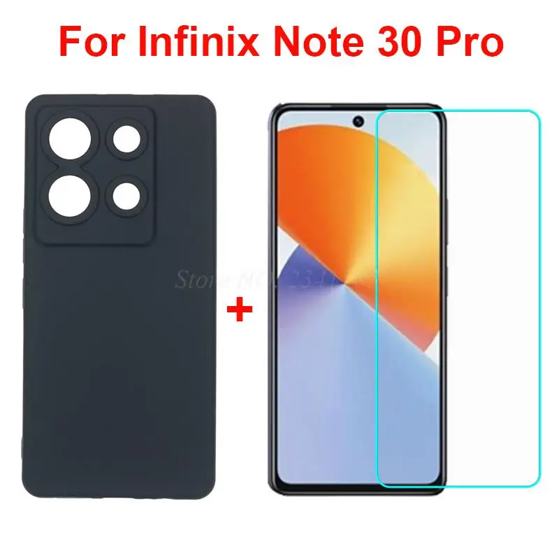 2in1 Tempered Glass For Infinix Note 30 Pro 30 4G 5G Etui Soft Black TPU Phone Case on Infinix Note30 Pro X678B Screen Protector