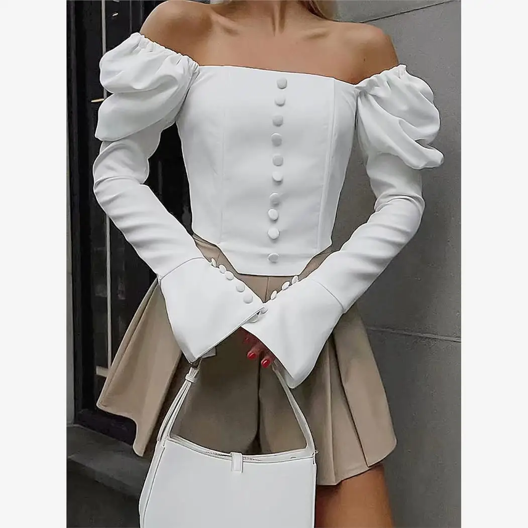 

Spring Customized Graceful Square Collar Puff Sleeves Evening Shirt Exquisite Buttons Celebrity Gowns Fashion A-Line Party shirt