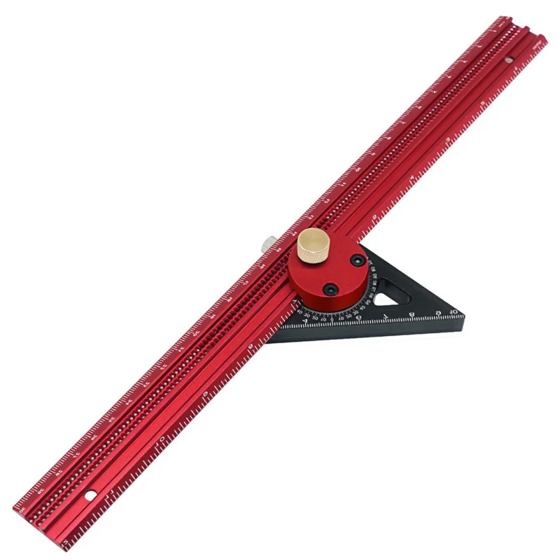 AB46-Precision Scribe Ruler Aluminum T-Type Line Drawing Hole Ruler Woodworking Square Layout Marking Gauge