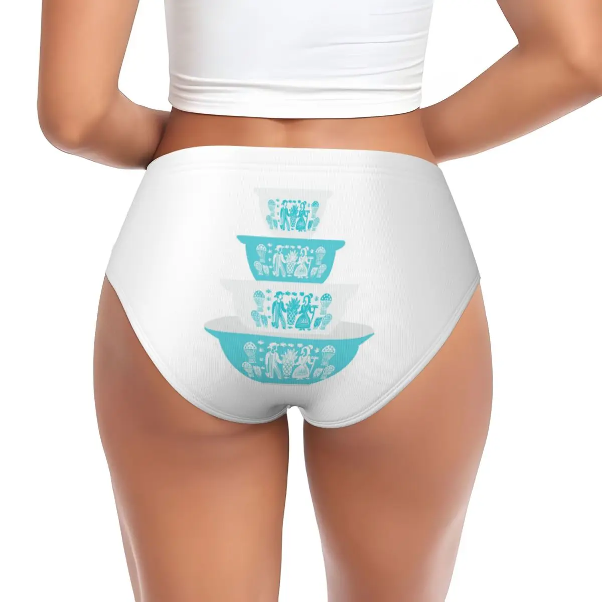 Vintage Pyrex Butterprint Turquoise Nesting Bowls Panties Briefs Women's Comfort Briefs Underwear Breathable Female Underpants