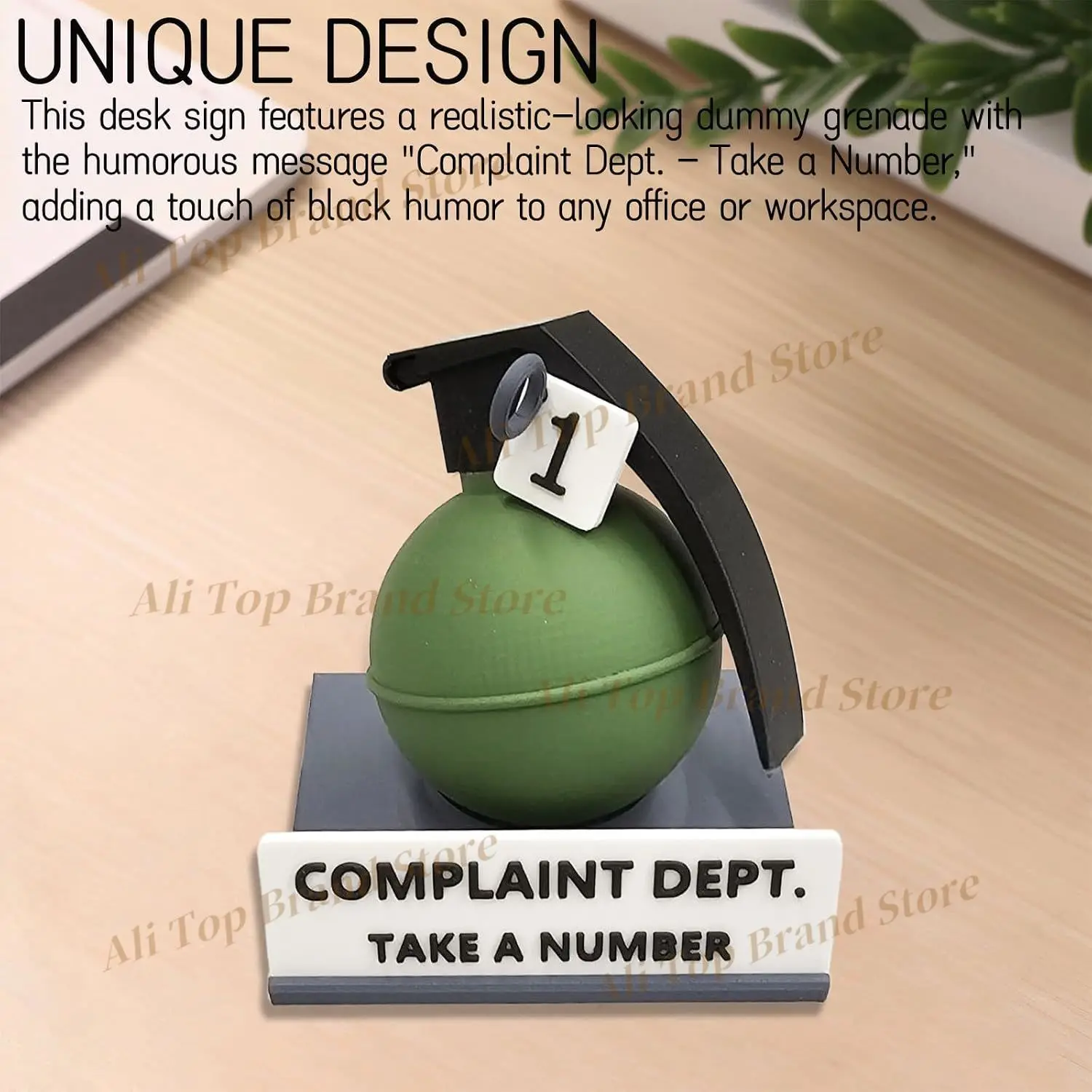 2026 New Complaint Department Grenade Desk Sign - Funny Office Decor, Novelty Gag Gift for Coworkers and Military Enthusiasts