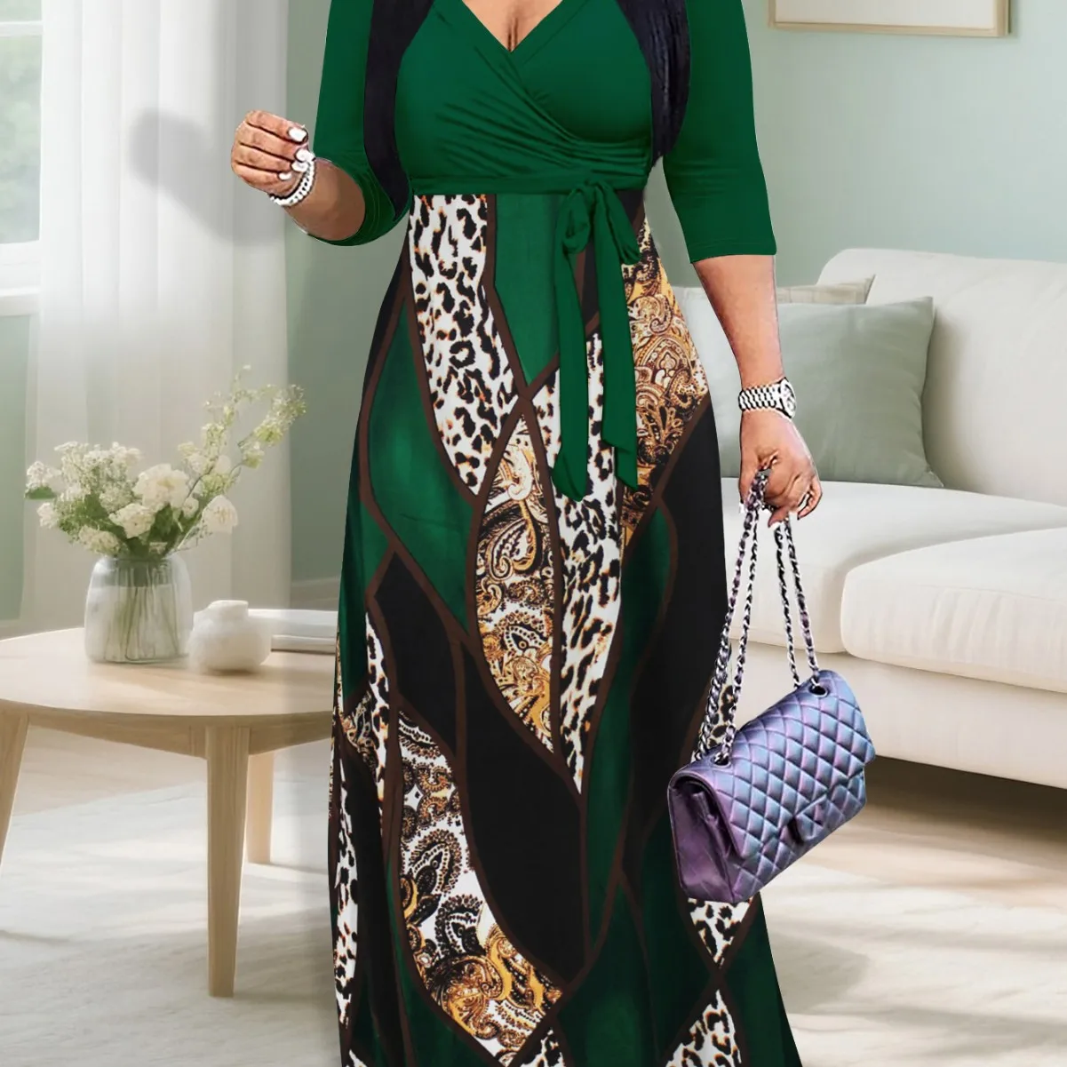 Plus Size Elegant Long V-neck Midi - Image 4