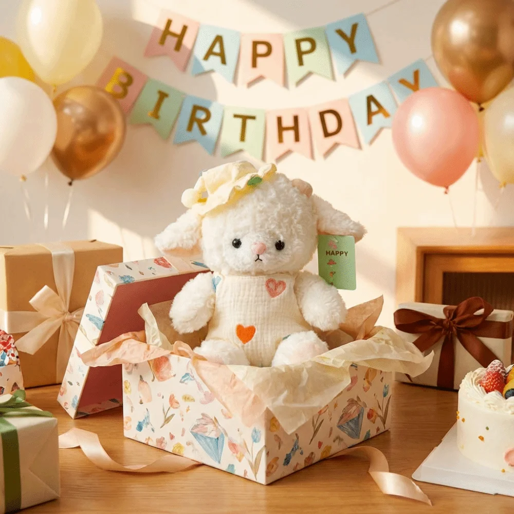 ตุ๊กตาแกะน้อยสวมชุดนอน ตุ๊กตาขนนุ่มคุณภาพสูง สวมหมวก เนื้อสัมผัสนุ่มฟู น่ารัก