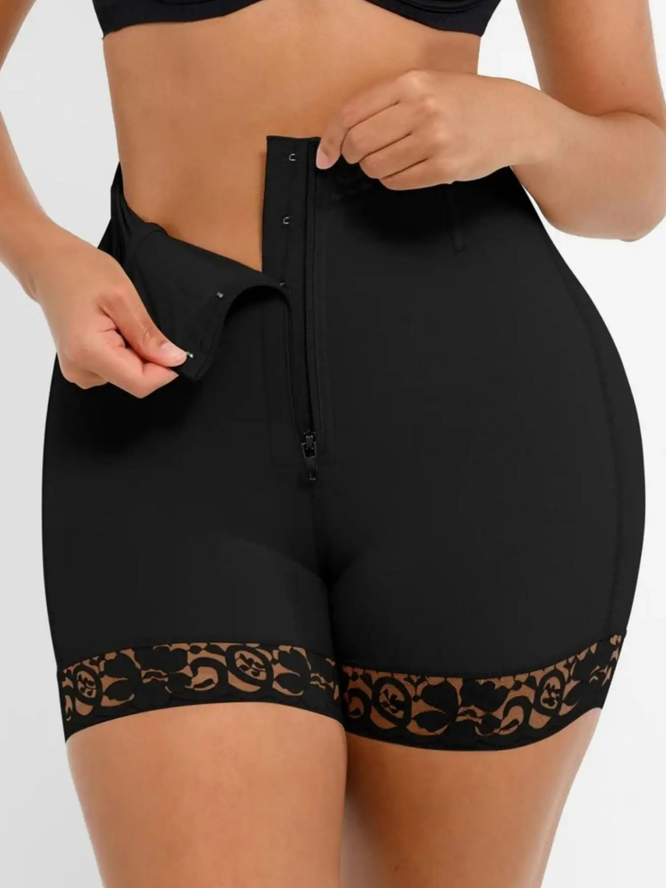 Women's High Waist Lace Trim Shapewear Shorts Closure Tummy Control Butt Lifting High Compression Flat-Angle Shaping Panties