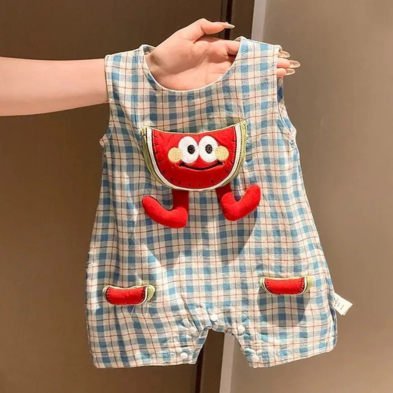 

Romper Suit Sleeveless Plaid Jumpsuit Boys Grils Children Sweet Cute Fashionable Comfortable Cartoon All-matching