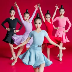 Children's Latin Dance Costume for Professional Competition Girls' Large Swing Dress New Children's Latin Training Performance