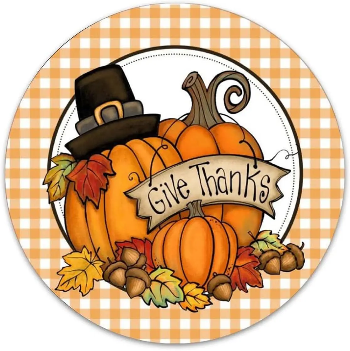 Give Thanks Fall Wreath Round Metal Sign Thanksgiving Pumpkin Metal Tin Sign 12X12 Rustic Metal Plaque for Halloween Christmas T