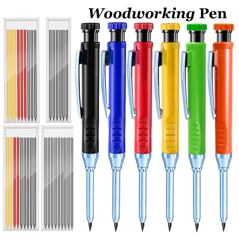 Mechanical Pencil Built-in Sharpener Deep Hole Marking 2.8mm Solid Carpenter Pencil Metal Long Head Woodworking Deep-Hole Marker