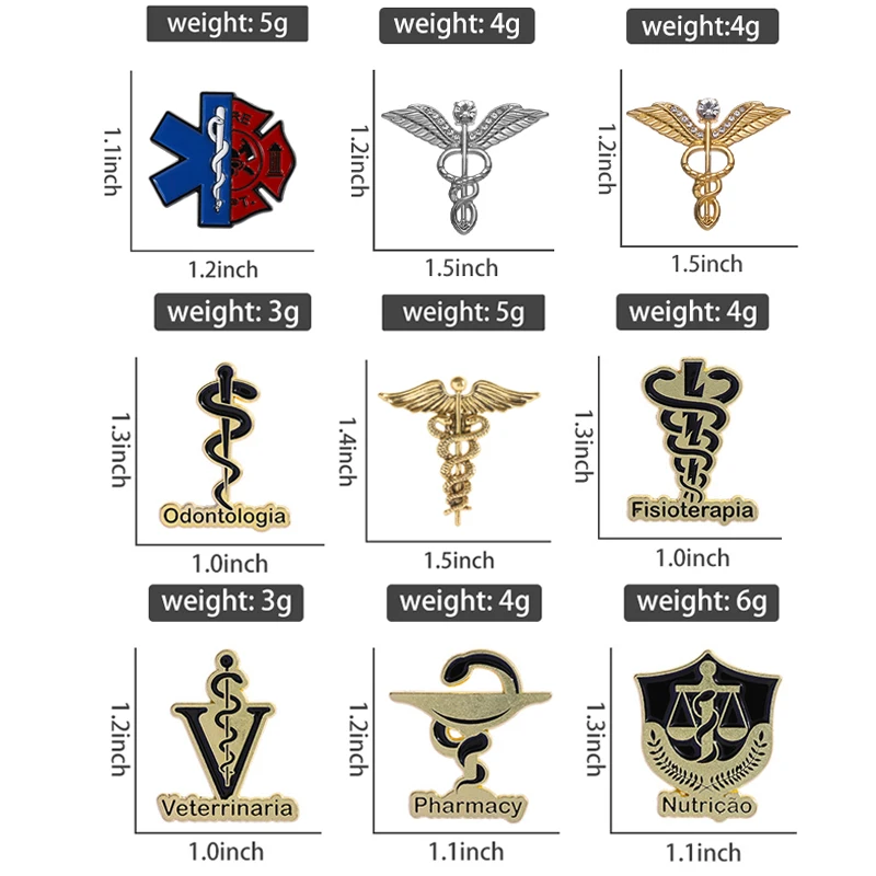 Retro Medizinische Caduceus Emaille-Anstecknadeln Medizinsymbol Flügel mit Schlangen Brosche Schmuck Geschenke für Ärzte Krankenschwestern Rucksack Revers Abzeichen – Detail 1
